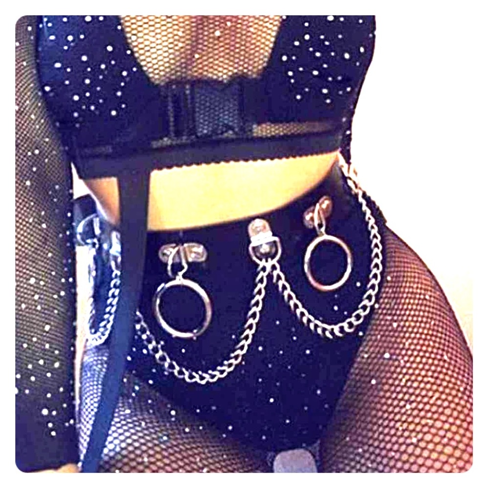 Sexy Leather chain belt rings